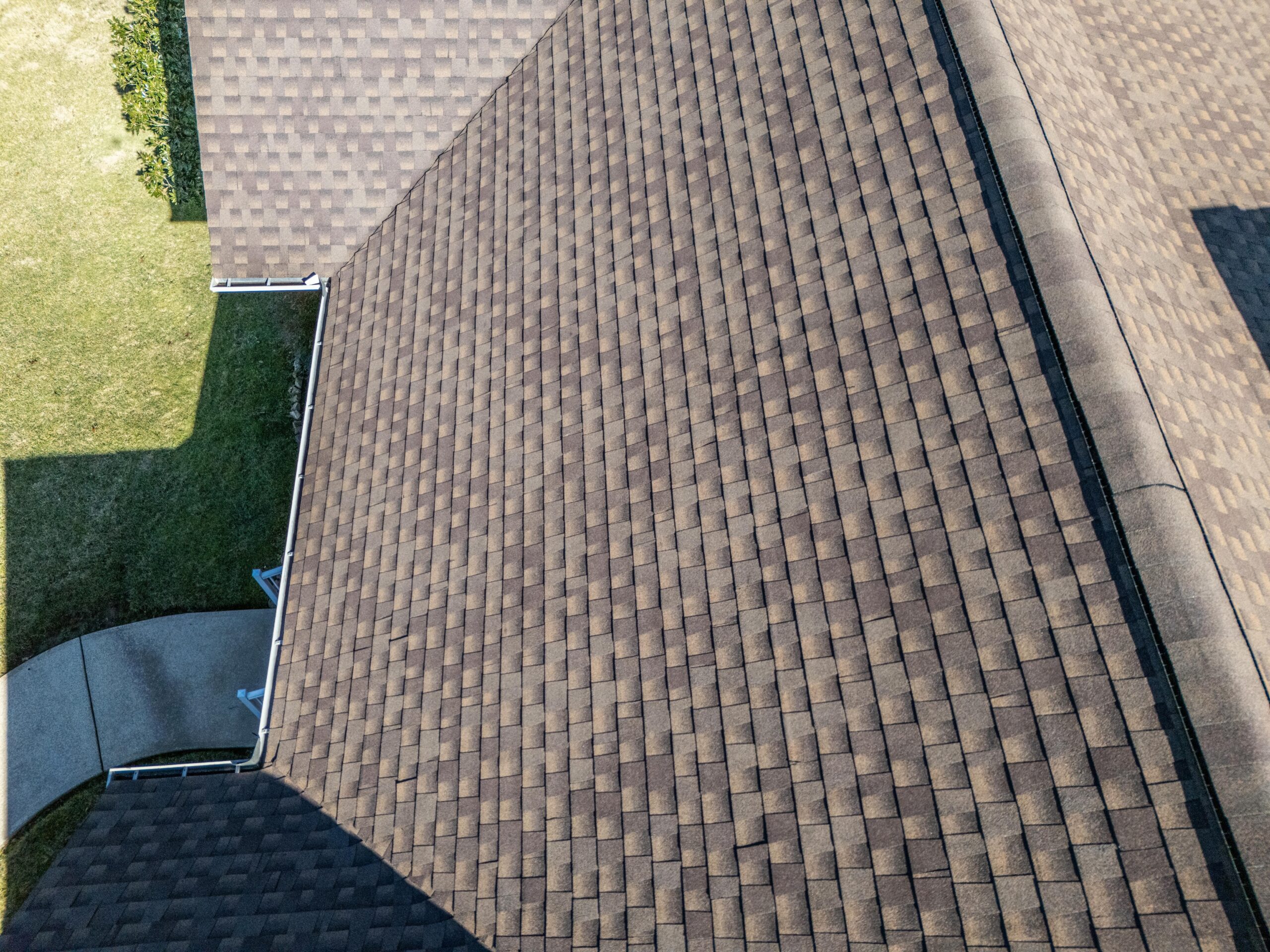 Aerial view of a completed roof replacement by Jeff Woods Construction near Monterey, TN