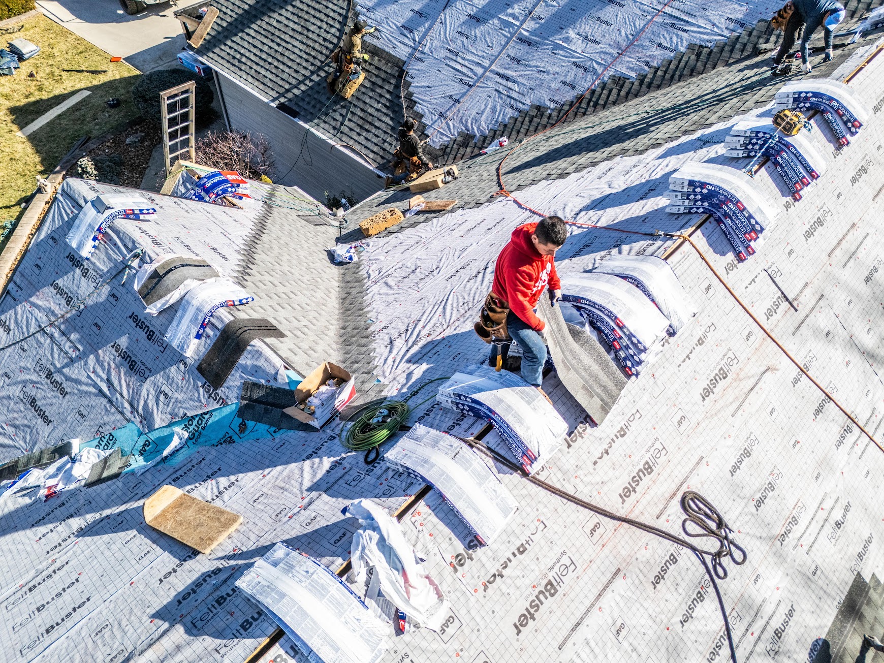 Drone view of a completed roofing project by Jeff Woods Construction in Middle Tennessee